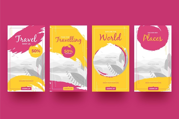 Free Vector travel instagram story collection with brush strokes