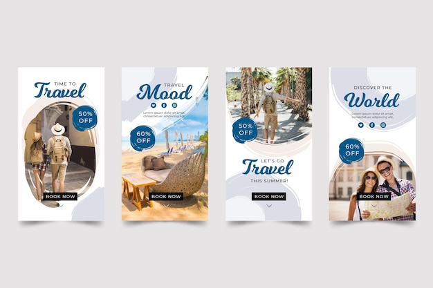 Free Vector travel instagram story pack with brush strokes