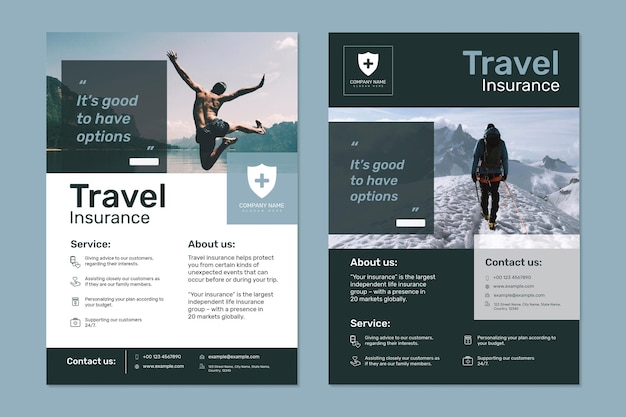 Travel insurance template vector with editable text set