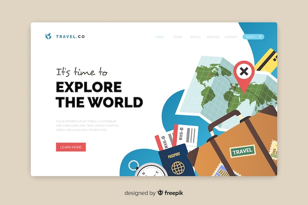 Free Vector travel landing page flat design