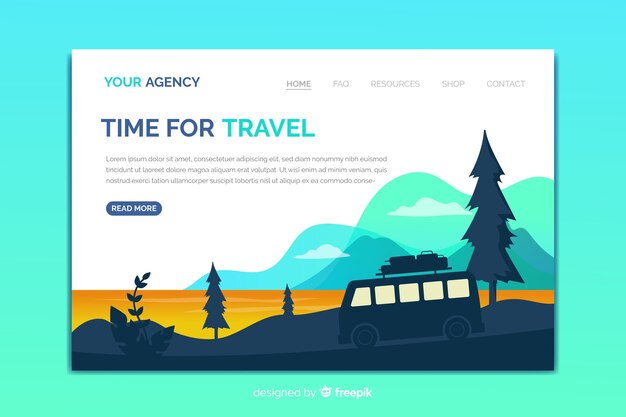 Travel landing page template with natural landscape