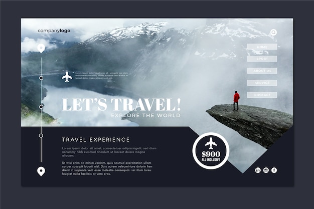 Travel landing page template with photo