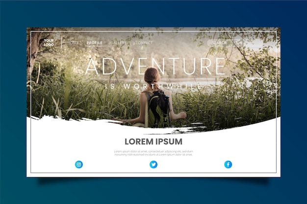 Travel landing page template with photo