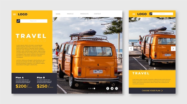 Free Vector travel landing page template with photo