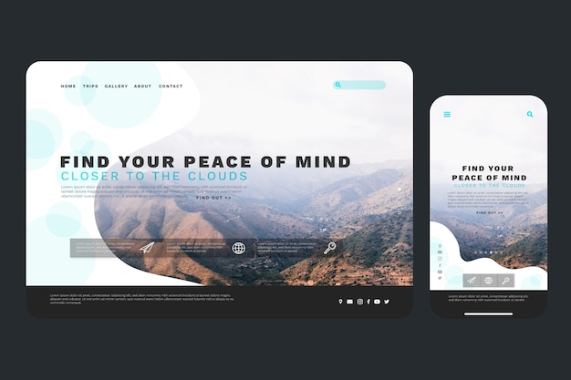 Free Vector travel landing page template with photo