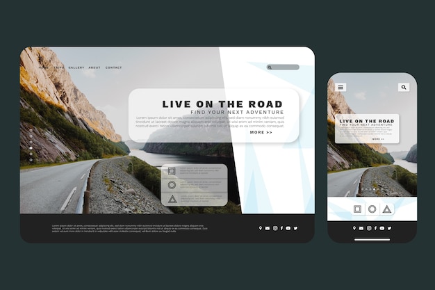 Free Vector travel landing page template with photo