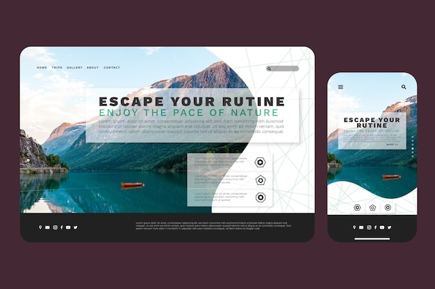 Free Vector travel landing page template with photo