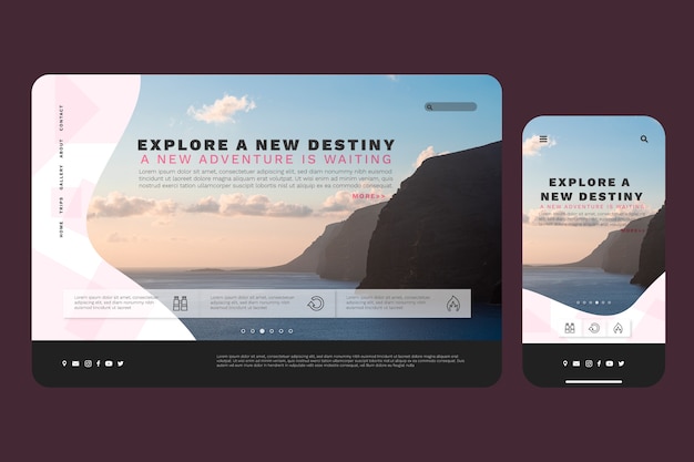 Free Vector travel landing page template with photo