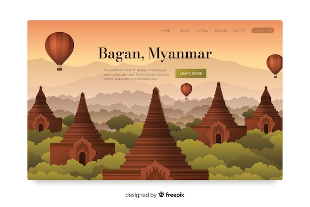 Free Vector travel landing page with bagan