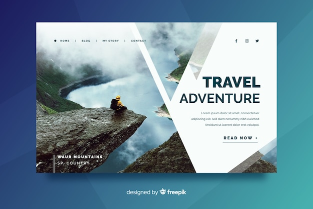 Travel landing page with beautiful landscape