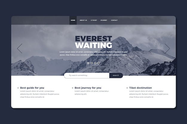 Travel landing page with image