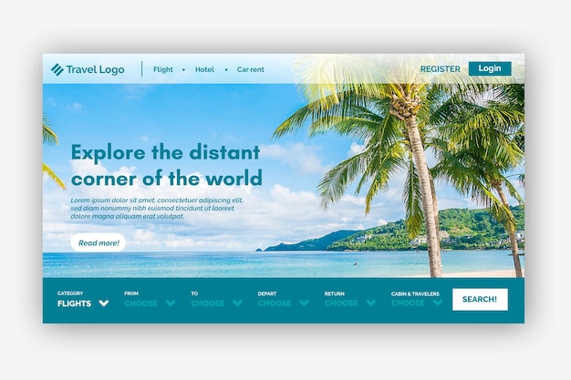 Travel landing page with image