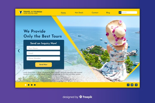 Travel landing page with photo