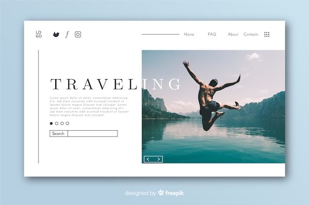 Free Vector travel landing page with photo