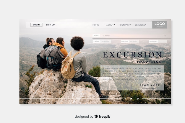 Free Vector travel landing page with photo