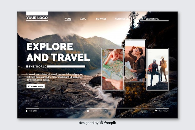 Travel landing page with photo