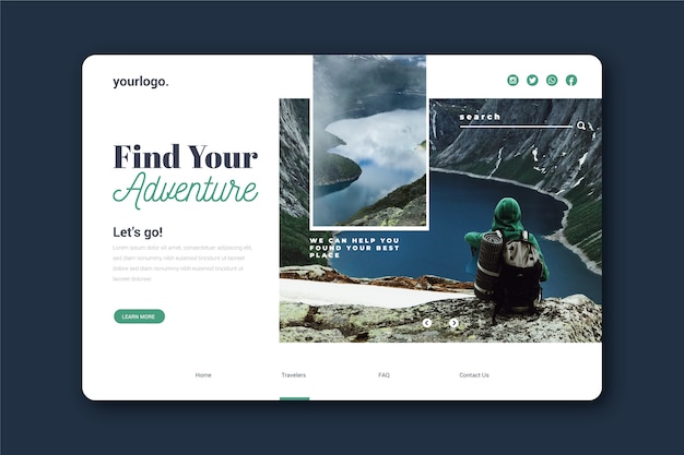 Travel landing page with photo