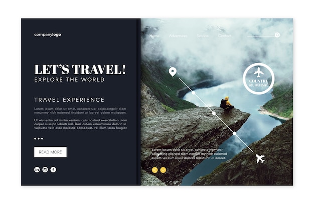 Travel landing page with photo