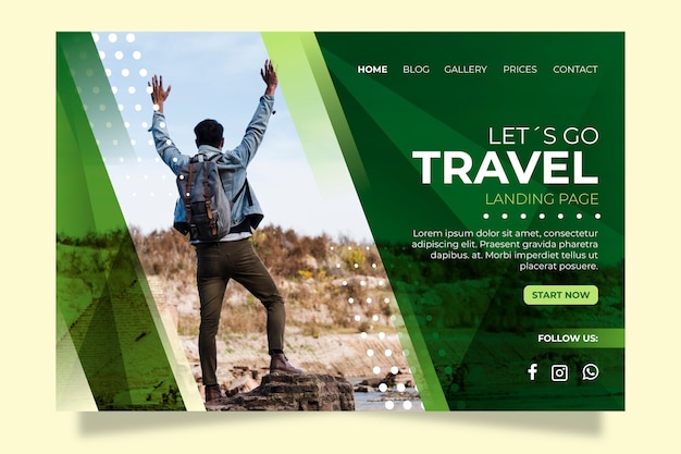 Travel landing page with photo