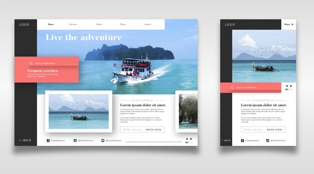 Travel landing page with picture