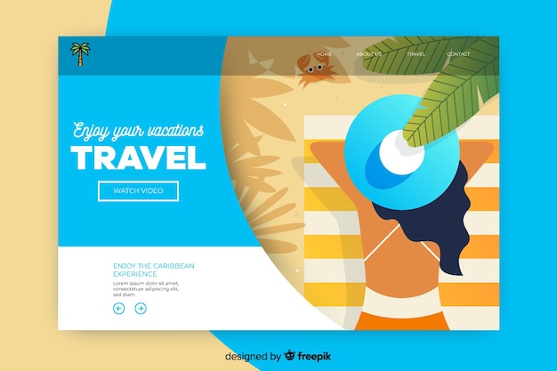 Free Vector travel landing page with top view woman at the beach