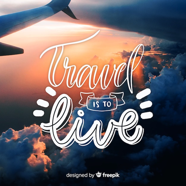 Free Vector travel lettering background with photo