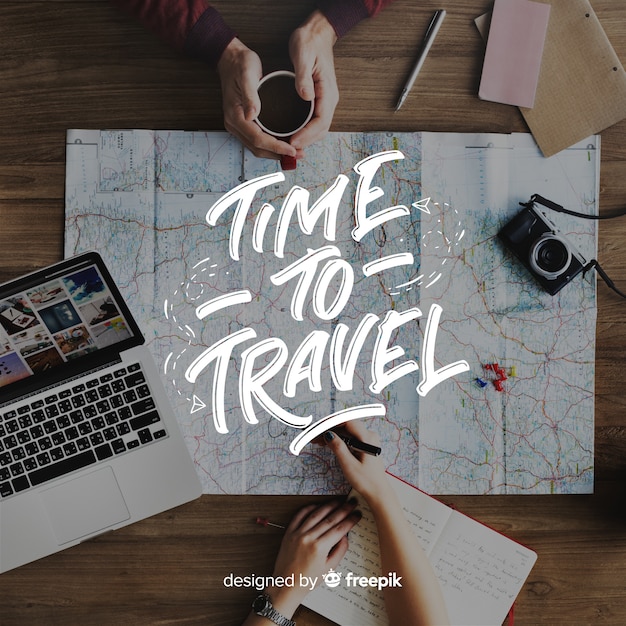 Travel lettering background with photo