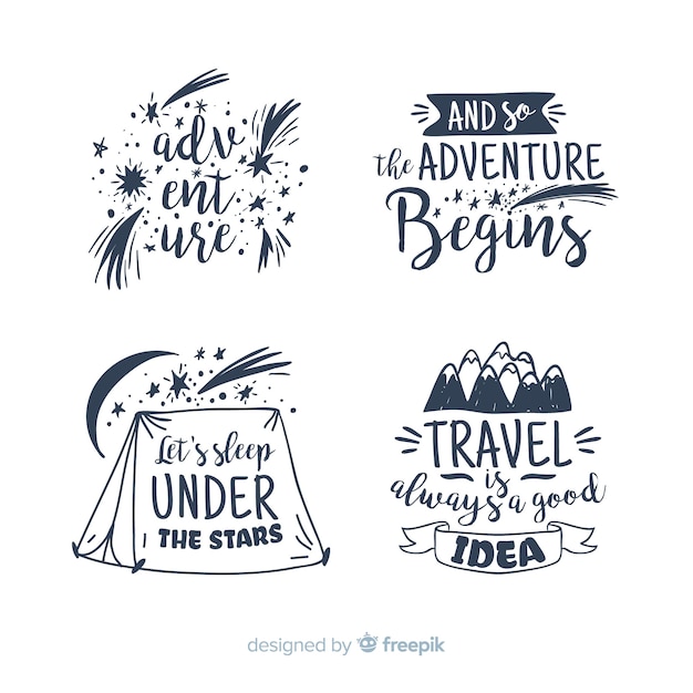 Free vector travel lettering badge collection with quotes