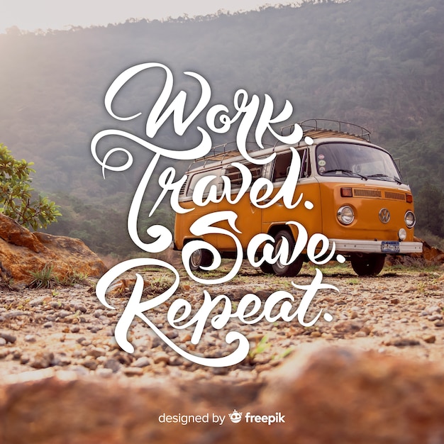 Free Vector travel lettering design with photo