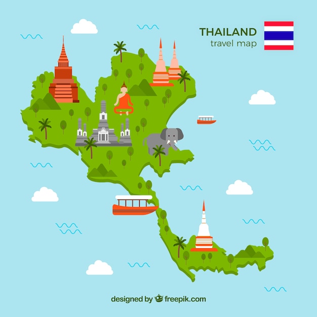 Travel map of thailand with landmarks