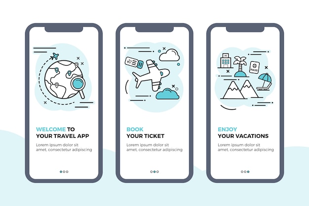 Travel onboarding app screens collection