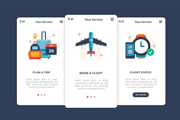 Travel onboarding app screens concept