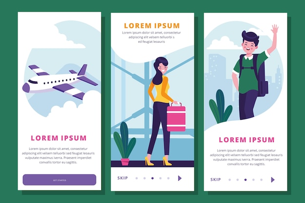 Free Vector travel onboarding app screens