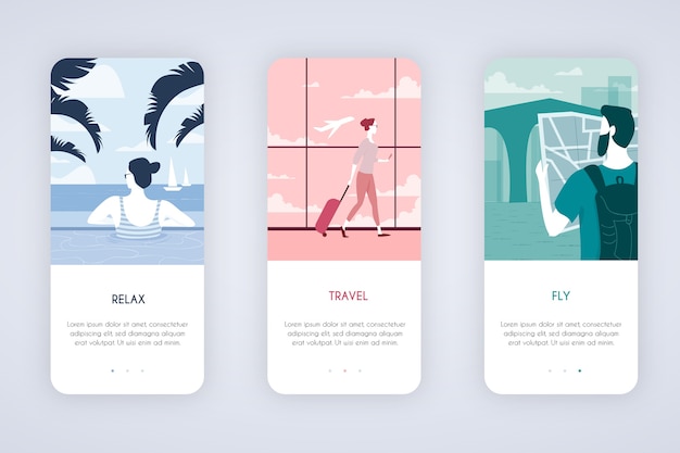 Travel onboarding app screens