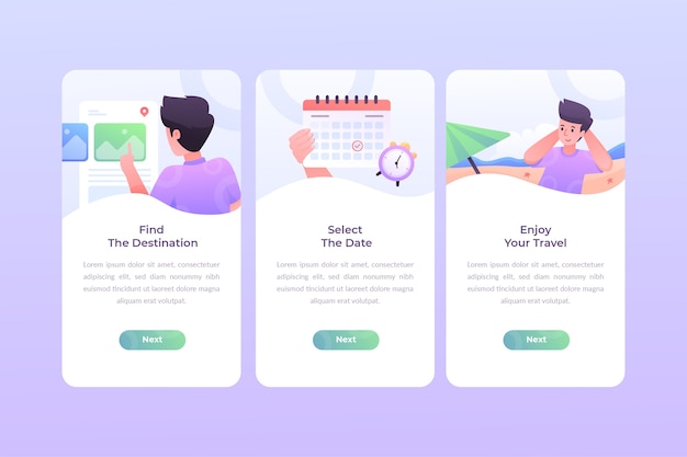 Travel onboarding app screens