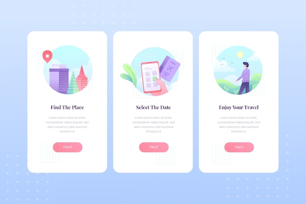 Travel onboarding app screens