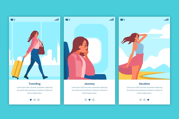 Free Vector travel onboarding app screens