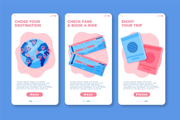 Travel onboarding app screens