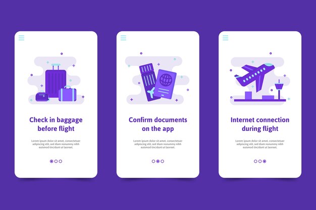 Travel onboarding application screens template