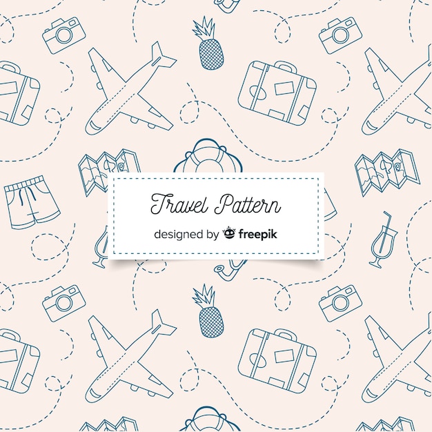 Free Vector travel pattern with elements and dash lines