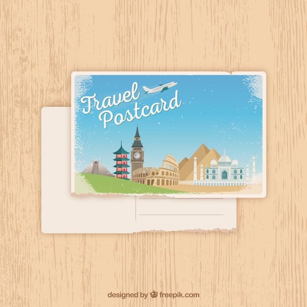 Free Vector travel postcard template in vintage style