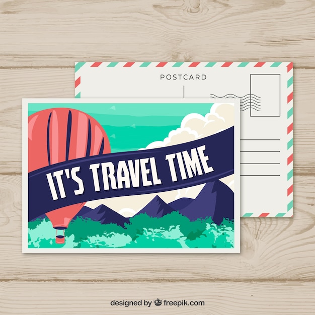 Free Vector travel postcard template with flat design