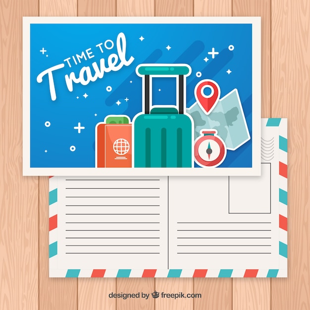 Free Vector travel postcard template with flat design