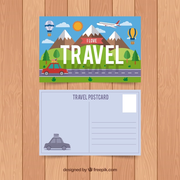 Free Vector travel postcard template with flat design