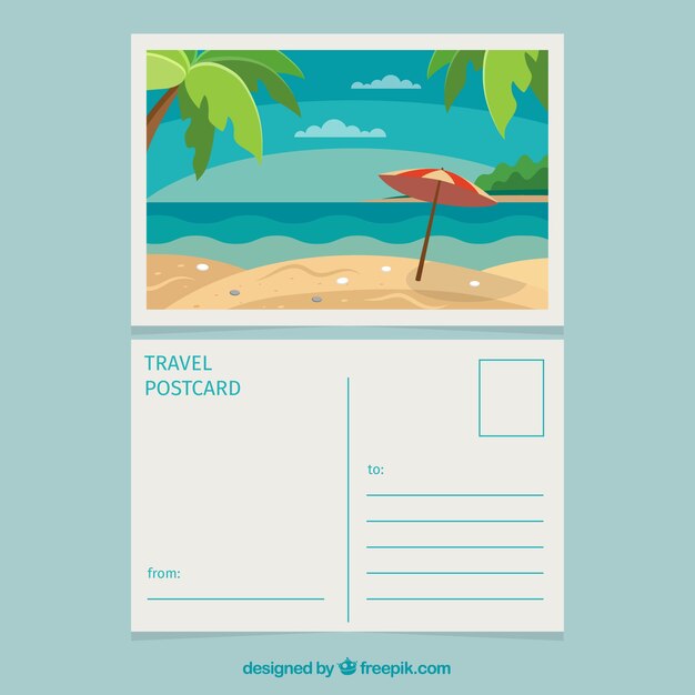 Travel postcard with beach view