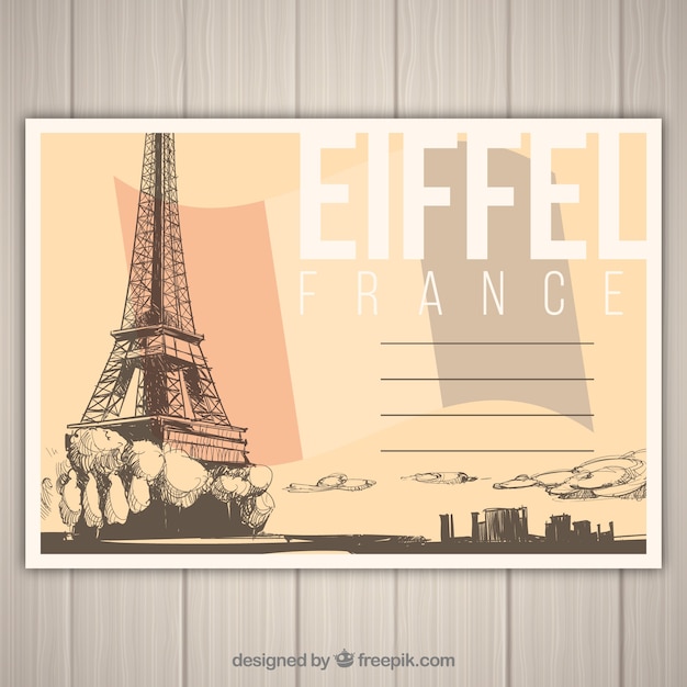 Free Vector travel postcard with eiffel tower in hand drawn style