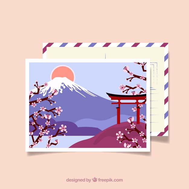 Travel postcard with japanese landscape