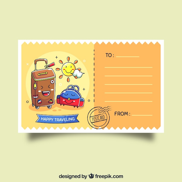 Free vector travel postcard with luggage