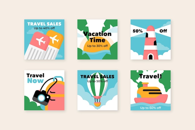 Free vector travel sale instagram post collection