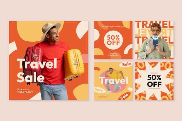 Free Vector travel sale instagram post set